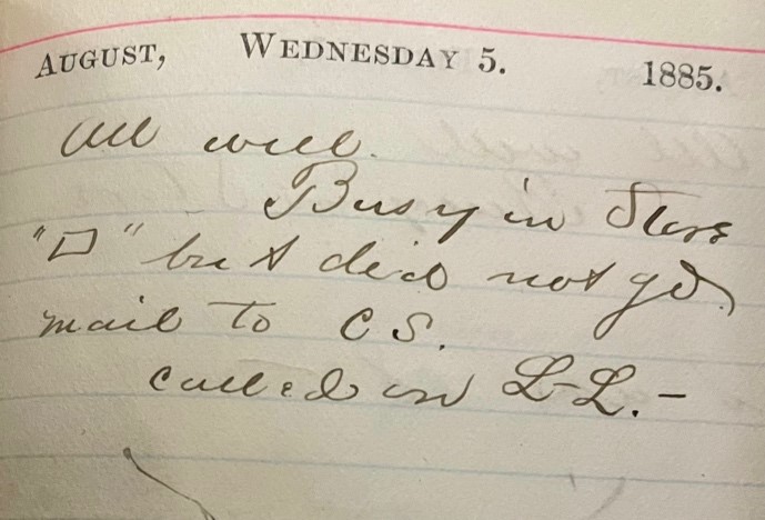 Figure 3 This diary was a generous donation to the Clements from Angela Del Vecchio in 2018, titled Wednesday 5, 1885.