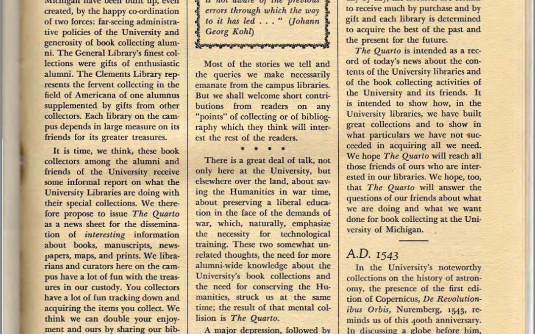 July 1943: First issue of The Quarto published