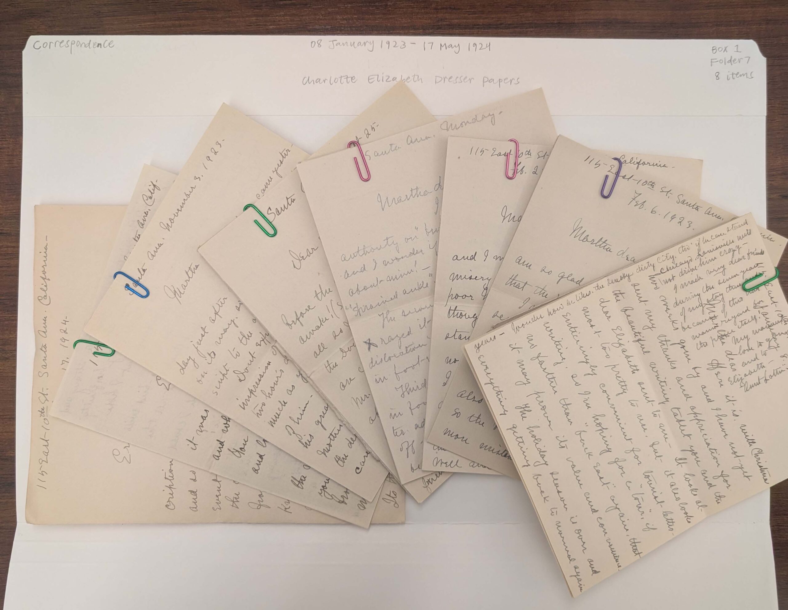 Spread of manuscript letters from the Charlotte Elizabeth Dresser papers.