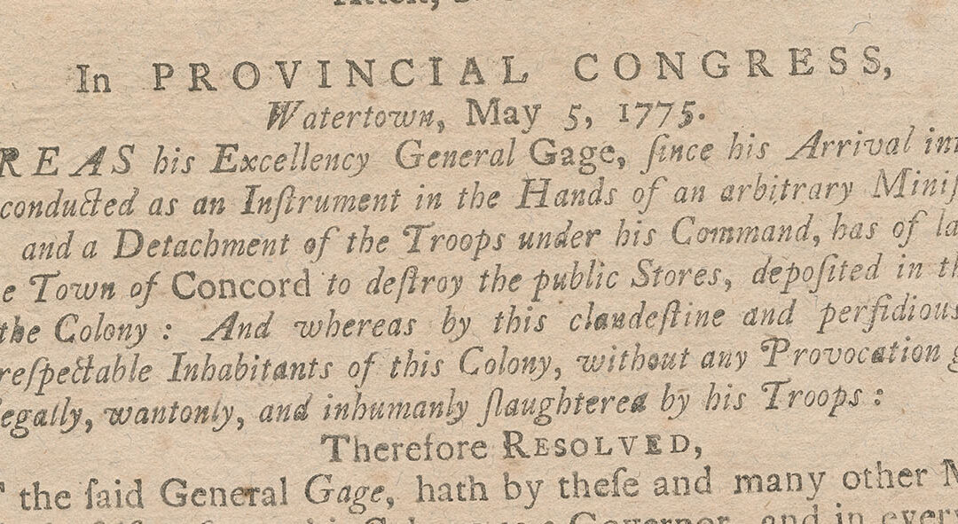 Massachusetts Provincial Congress, In Provincial Congress, Watertown, May 5, 1775