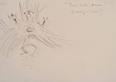 Cartoon illustration of a very exasperated Moses P. Handy with a small stick figure climbing on his head. Handy's beard is very exaggerated. "Four seats, please"
