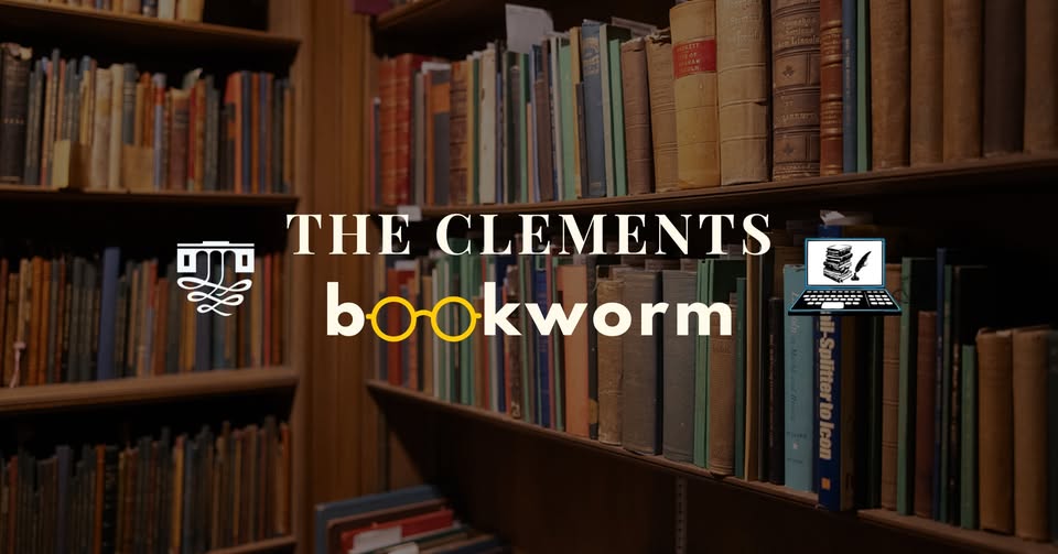 "The Clements Bookworm." Shelves full of rare antique books.