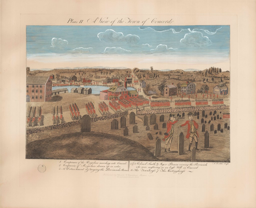 Print depicting a scene from the American Revolution.