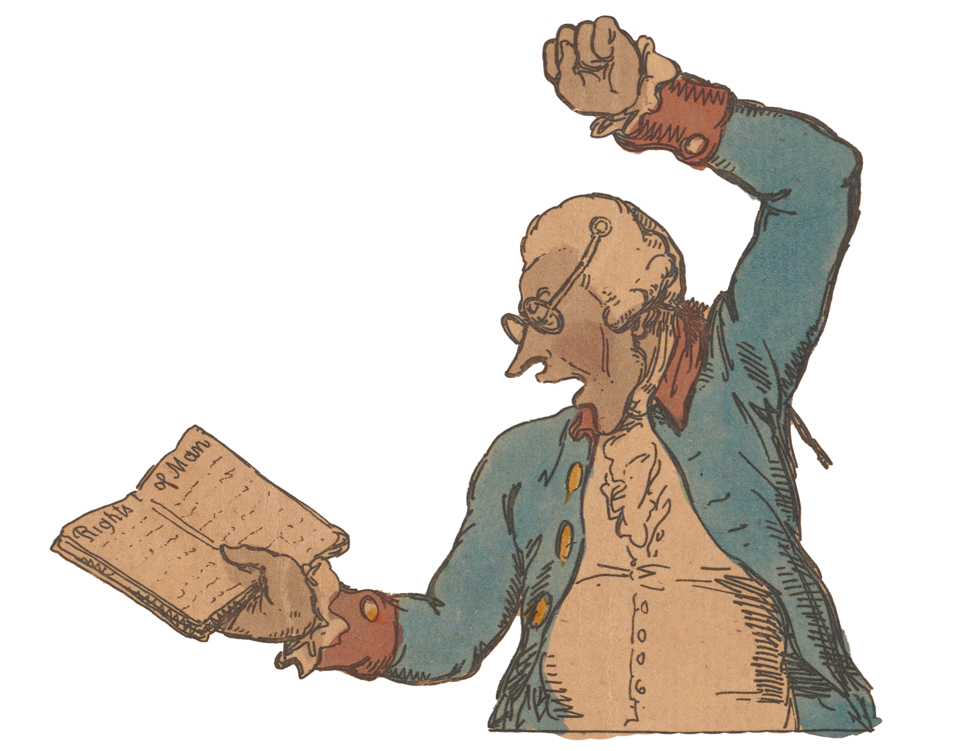 Illustration of Edmund Burke from [Frederick George Byron], “Contrasted Opinions of Paine’s Pamphlet”, London: Publ. William Holland, 1791. Loan from Private Collection.