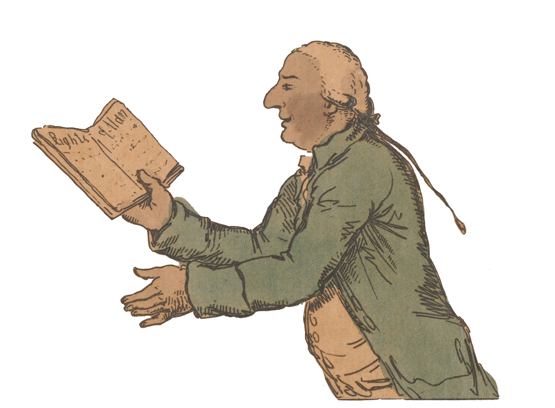 Engraving of a man from Contrasted Opinions of Paine’s Pamphlet (1791): Byron, Frederick George, "Contrasted Opinions of Paine’s Pamphlet," Hand Colored Engraving, May 26 1791, N ͦ50 Oxford Street, London: William H.