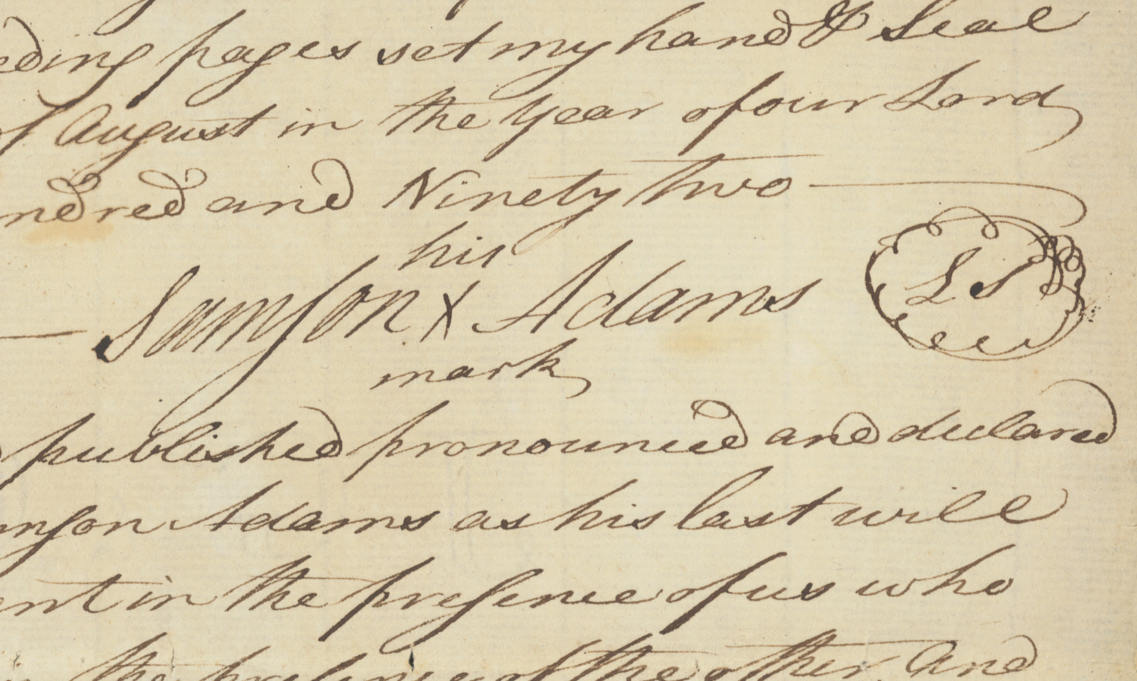 Samson Adams Papers, 1767-1794 Manuscript document with Samson Adams' mark.