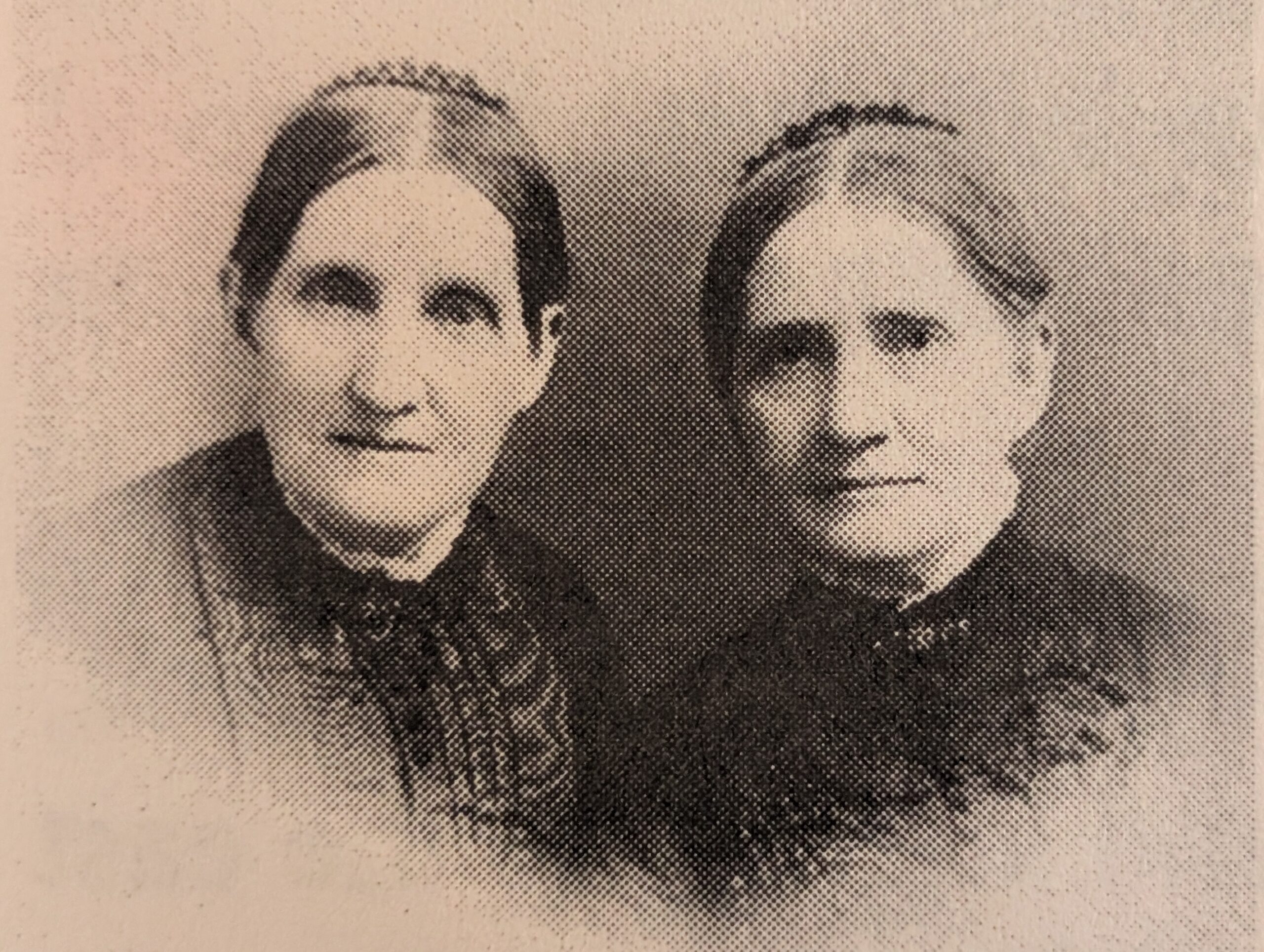 Elizabeth Barned and Fannie Benton Portrait of Elizabeth Mize Barnes (left) about 1886, with her sister Fannie Mize Benton.
