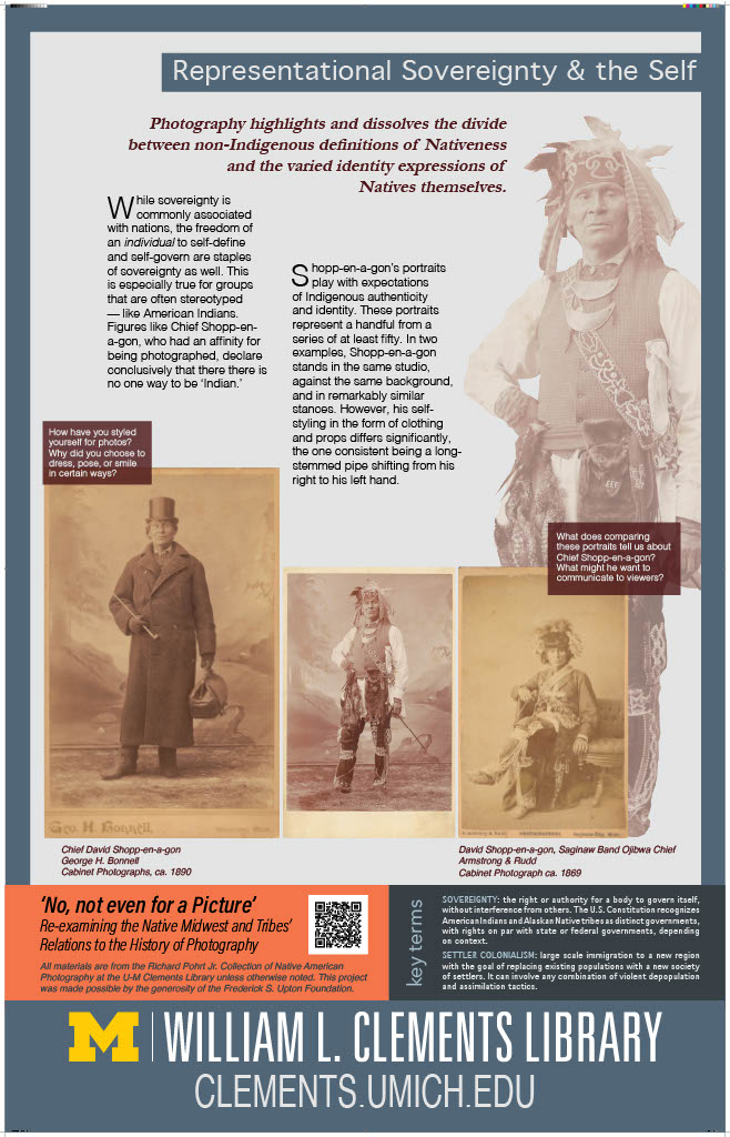 Representational Sovereignty "Representational Sovereignty & the Self" exhibit poster. "Photography highlights and dissolves the divide between non-Indigenous definitions of Nativeness and the varied identity expressions of Natives themselves." Multiple photographs of Native American people.