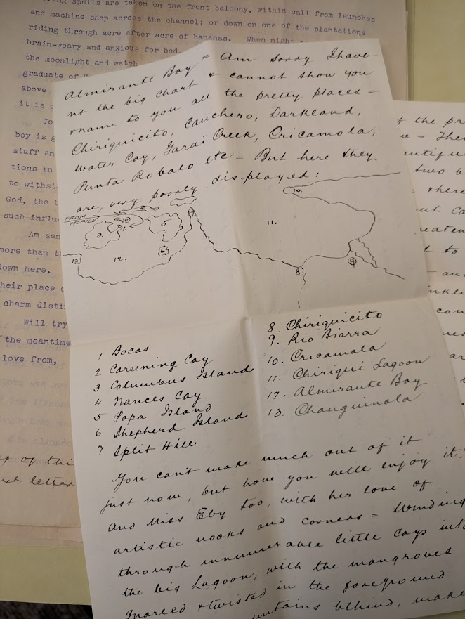 Wadsworth-Burrows family papers Panama Map Manuscript letter featuring a map of Panama.
