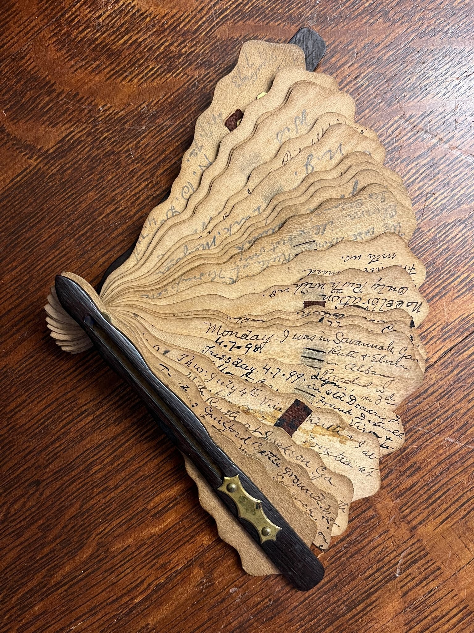 fan diary Fan with manuscript notes on each section indicating the year and where the owner was celebrating the 4th of July.