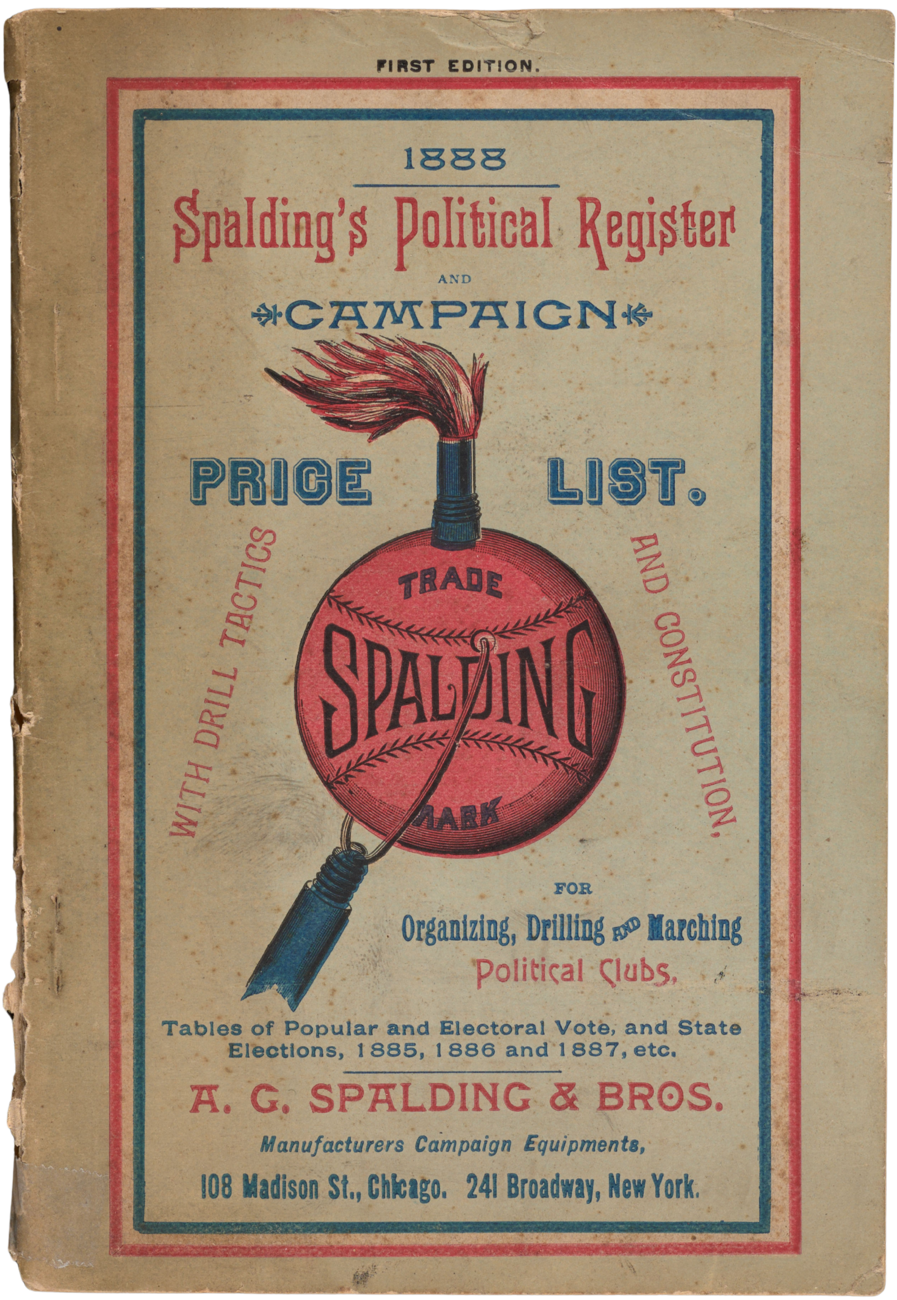 Cover of "Spalding's Political Register and Campaign Price List" (1888) depicting a political club.
