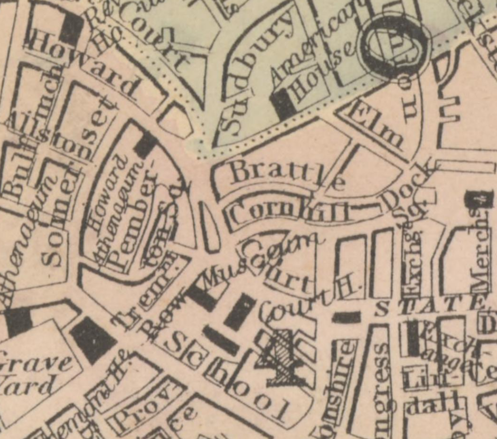 Screenshot 2026-09-17 114719 Zoom-in of Boston street map showing Brattle Street.