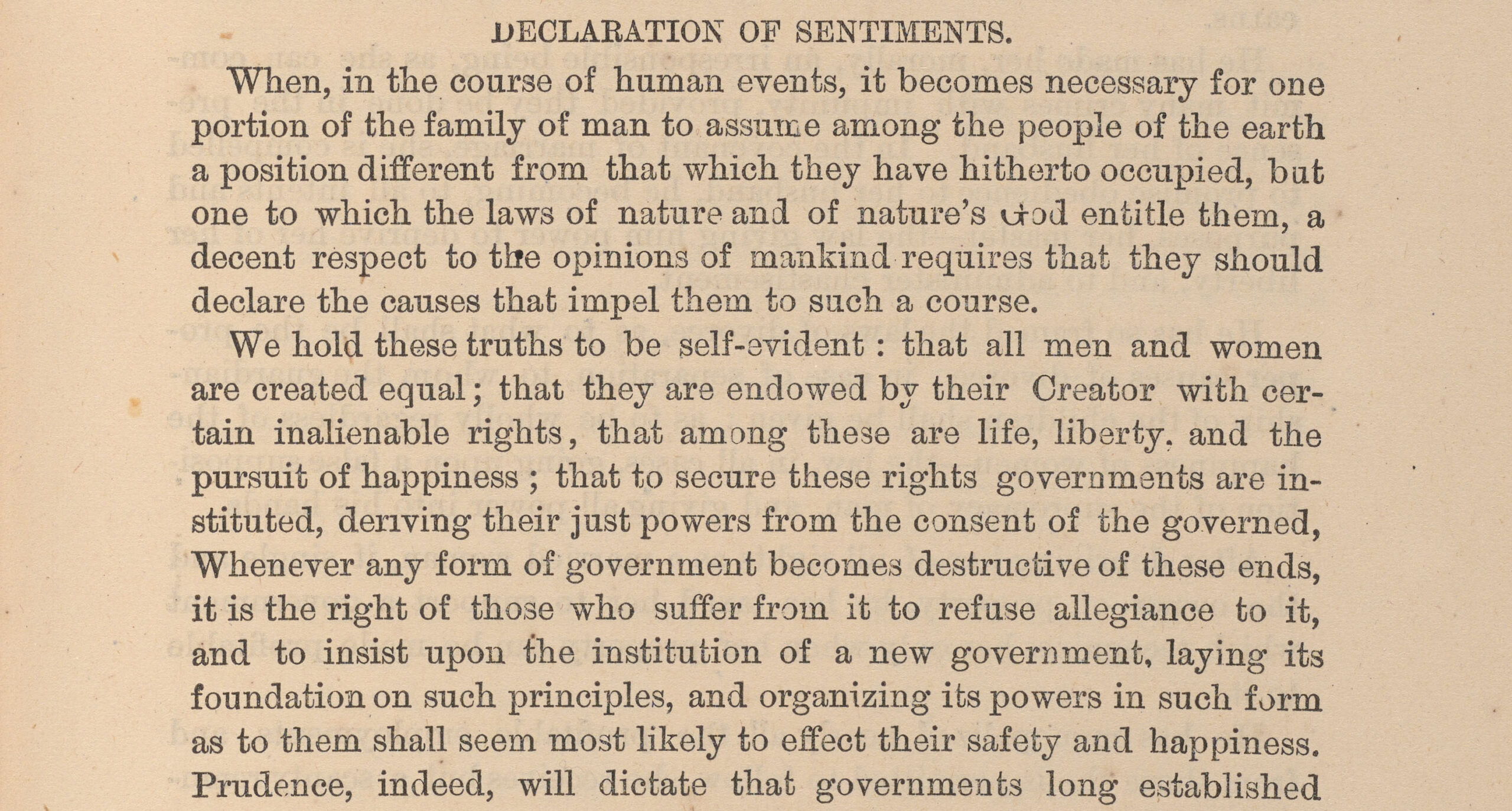 bk-c2 1870 pr-report of the woman's rights convention-declaration of sentiments-pp.5 Declaration of Sentiments opening paragraph.