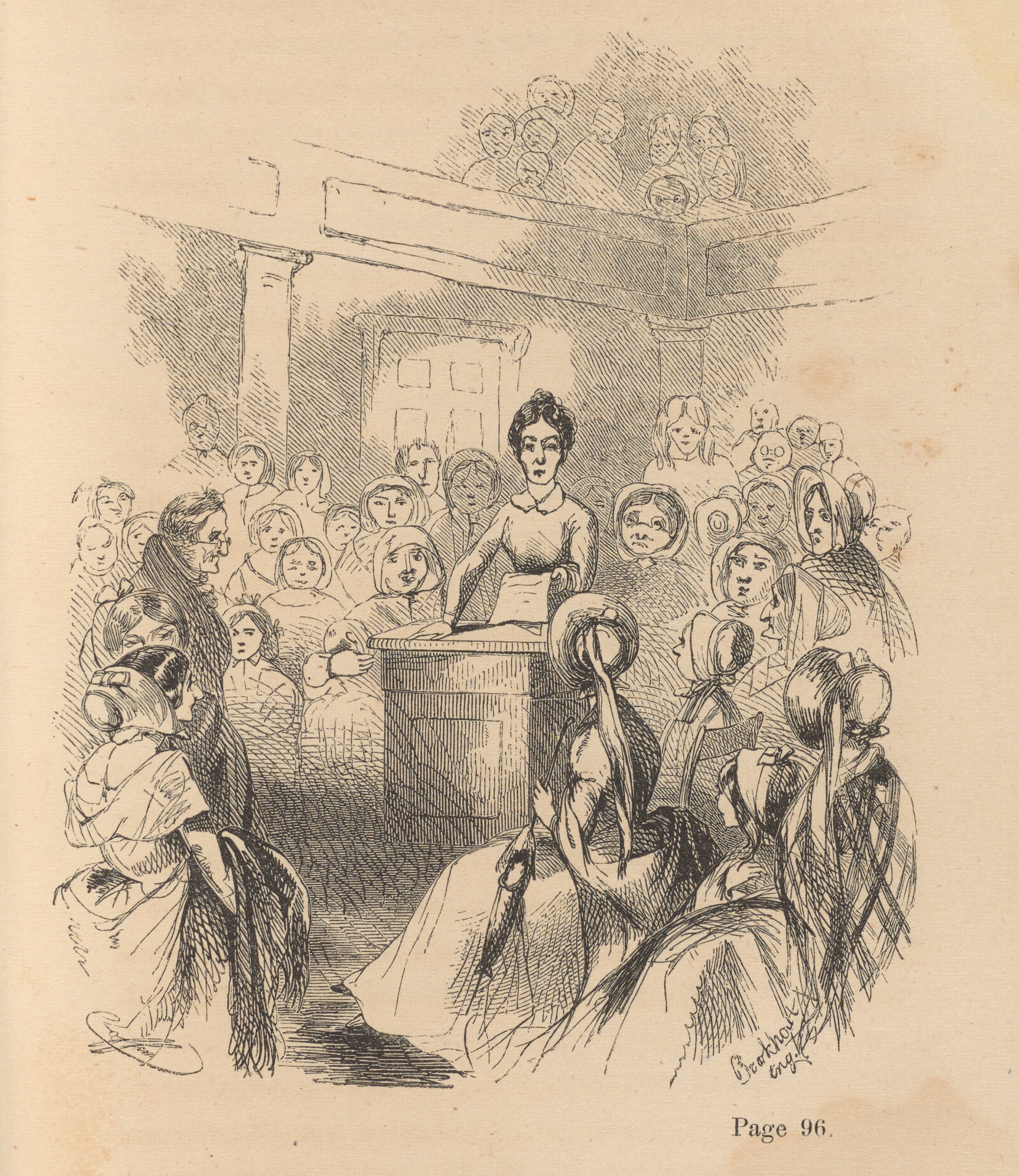bk-cd 1855 fo-a book for the times,lucy boston-pp.96 A woman (Lucy Boston) is depicted giving a giving a speech to other women.